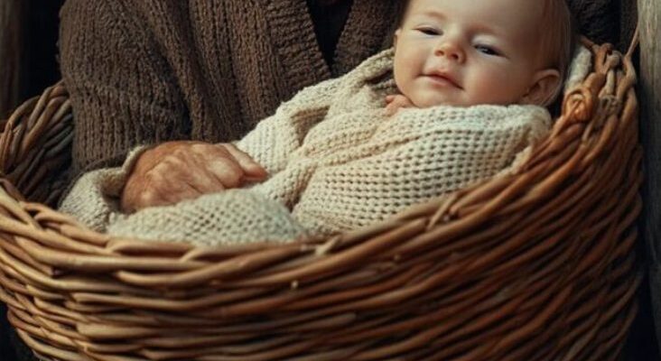 "Un uomo trova un bambino avvolto in coperte in un cesto e lo adotta ...